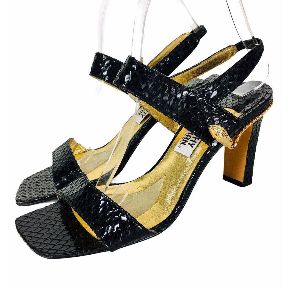 Vintage Snakeskin Leather Gold Snake Strappy Slingback Heels Timothy Hitsman
